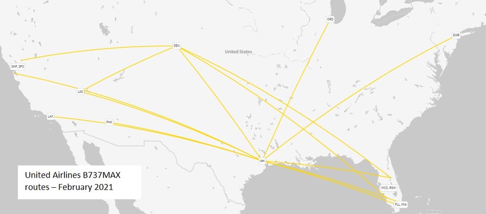 United Airlines B737MAX routes - February 2021-1