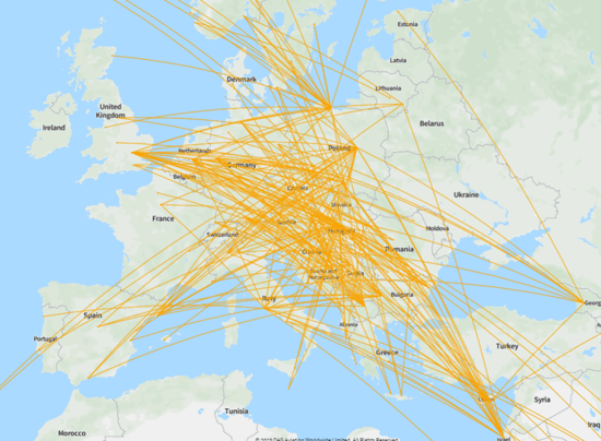 LCCs routes map