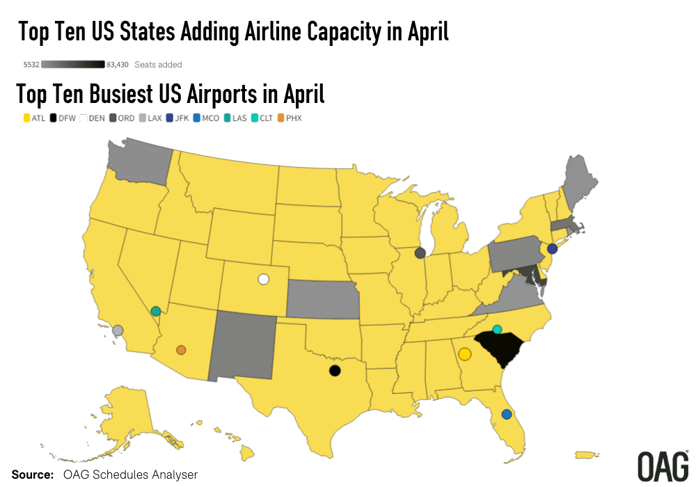 US States Adding Capacity & Busiest Airports Apr 23