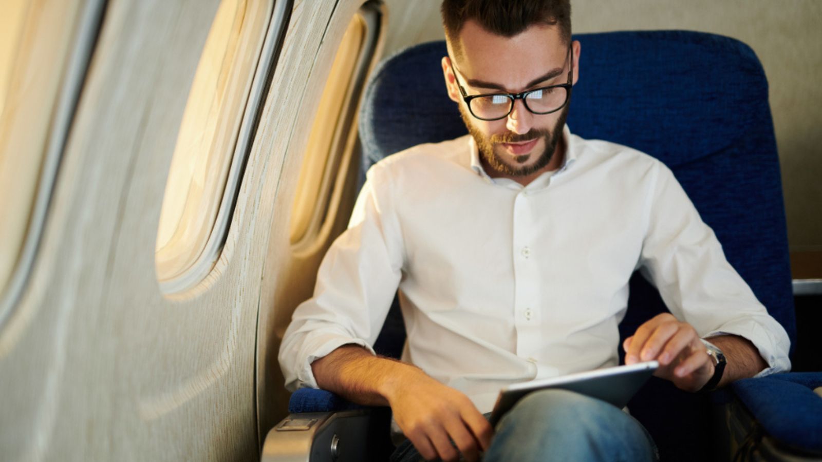 Professional reading on plane