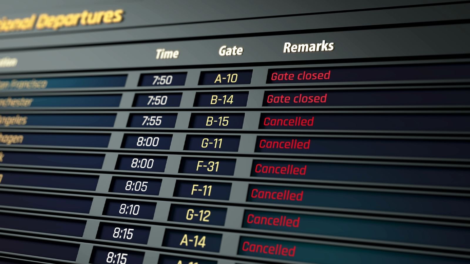 Cancellations on Departure Board