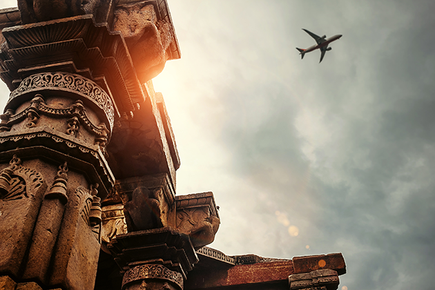 Pillars of the temple complex Qutb Minar on the Sky View