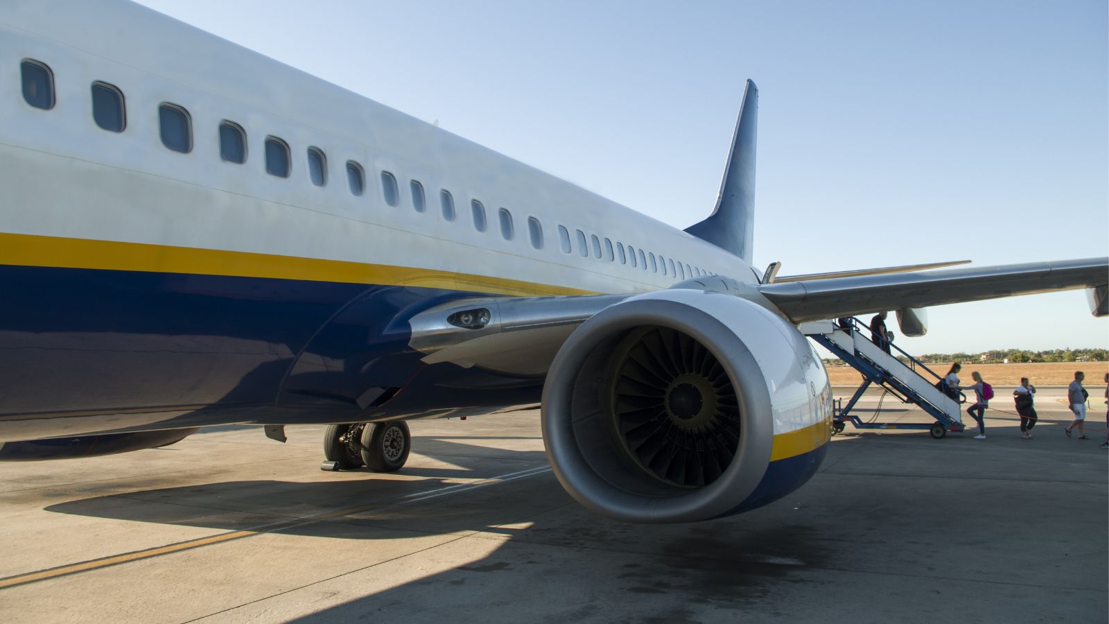 Yellow blue and white airplane